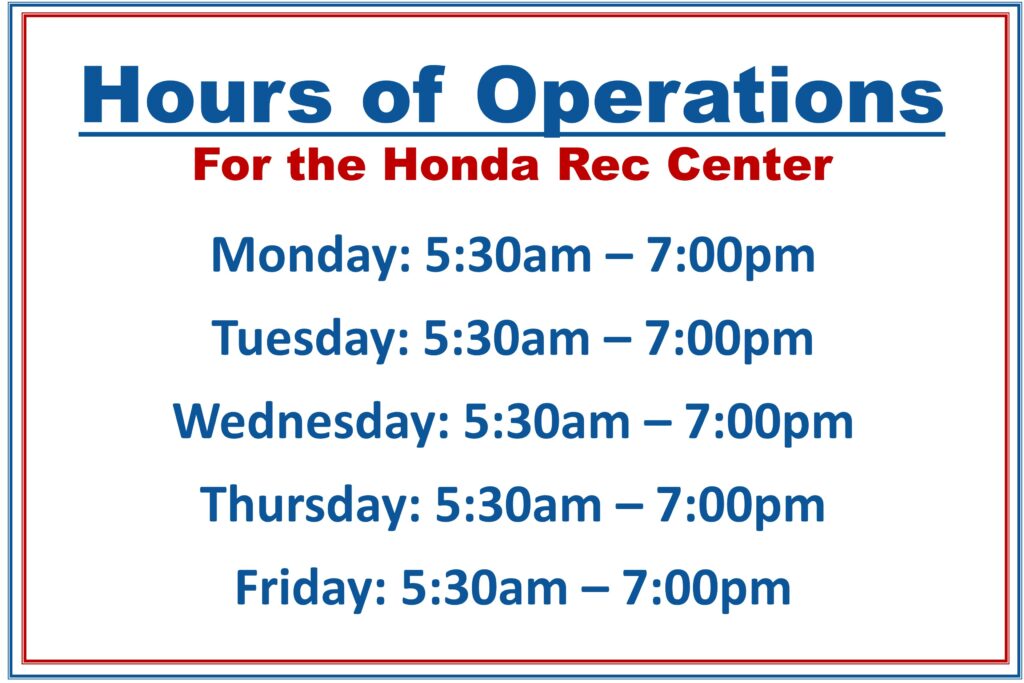 ADC REC Center Hours of Operation Honda Wellness